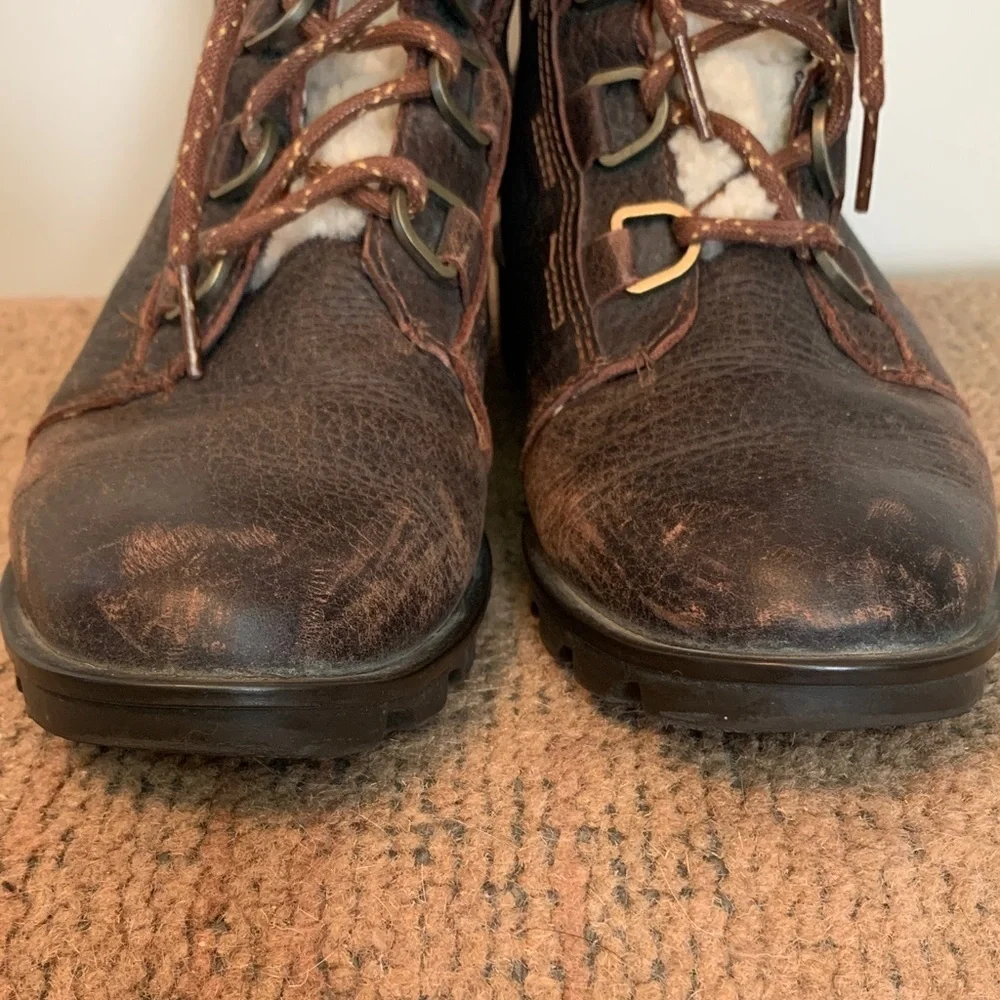 Sorel Brown Winter Leather Sherpa Boots 8 - Picture 6 of 10